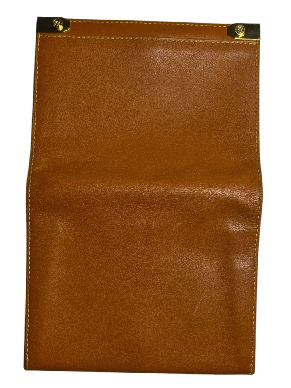 LOEWE Vintage Tan Leather Gold Corner Flap Wallet Coin Purse
